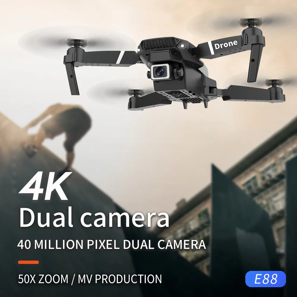 Dron Profesional E88 con cámara HD de 4k y gran angular, WiFi FPV